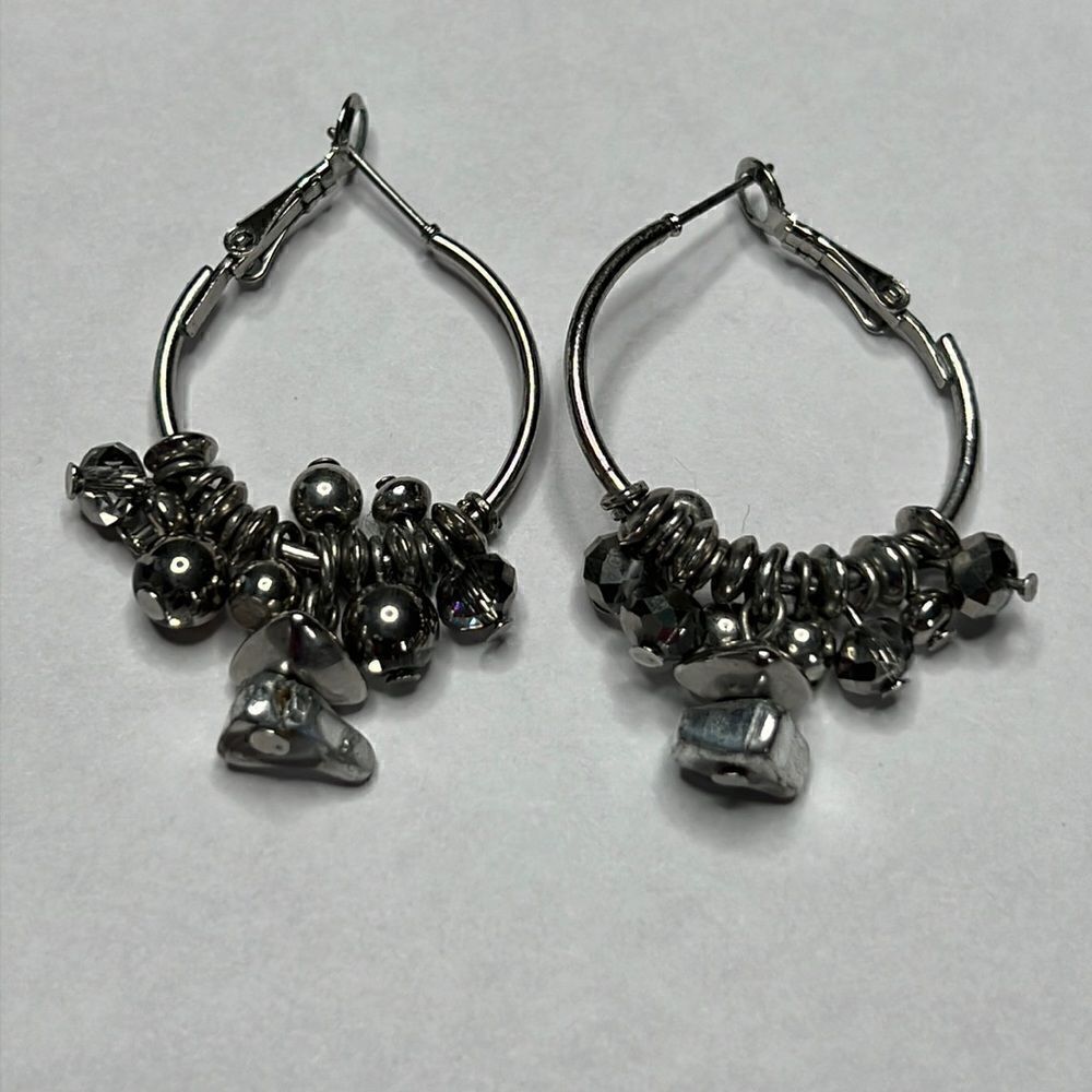 Silver Tone Hoops with Silver Stones & Beads
